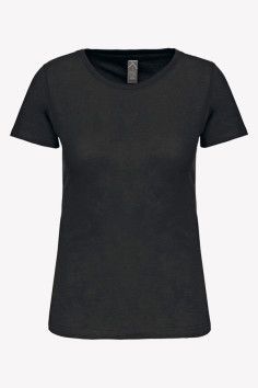 T-shirt personnalisable Belibrod en coton bio - Couleur noir - Porté par une femme  - Vue de face - Marque Kariban 2