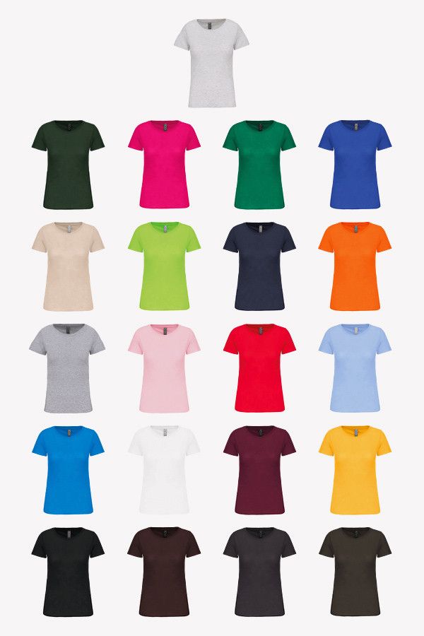 T-shirts personnalisables femme en coton bio - Nuancier 21 couleurs - Marque Kariban