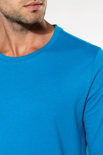 Détail encolure t-shirt manche longue personnalisable - Couleur bleu - Marque Kariban