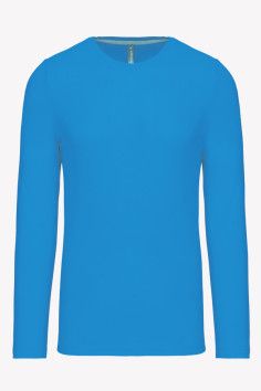 T-shirt manche longue personnalisable en coton - Couleur bleu - Porté par un homme - Vue de face - Marque Kariban 2