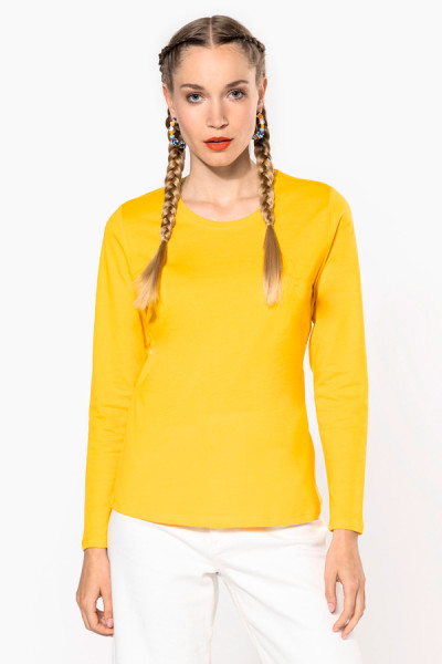 T-shirt personnalisable en coton - Coupe femme - Manches longues - Couleur jaune - Vue de face - Marque Kariban T-shirt personnalisable en coton - Coupe femme - Manches longues - Couleur jaune - Vue de face - Marque Kariban
