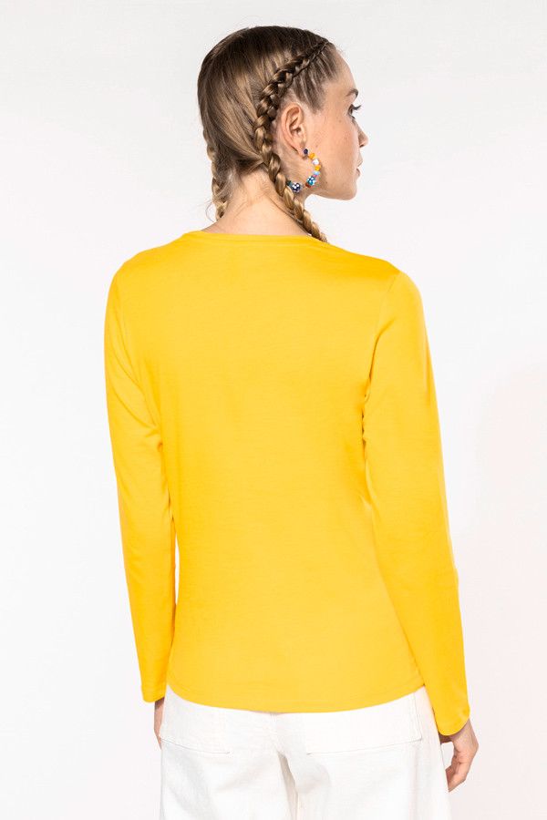 T-shirt femme personnalisable Manches longues - Couleur jaune - Vue dos portée - Marque Kariban