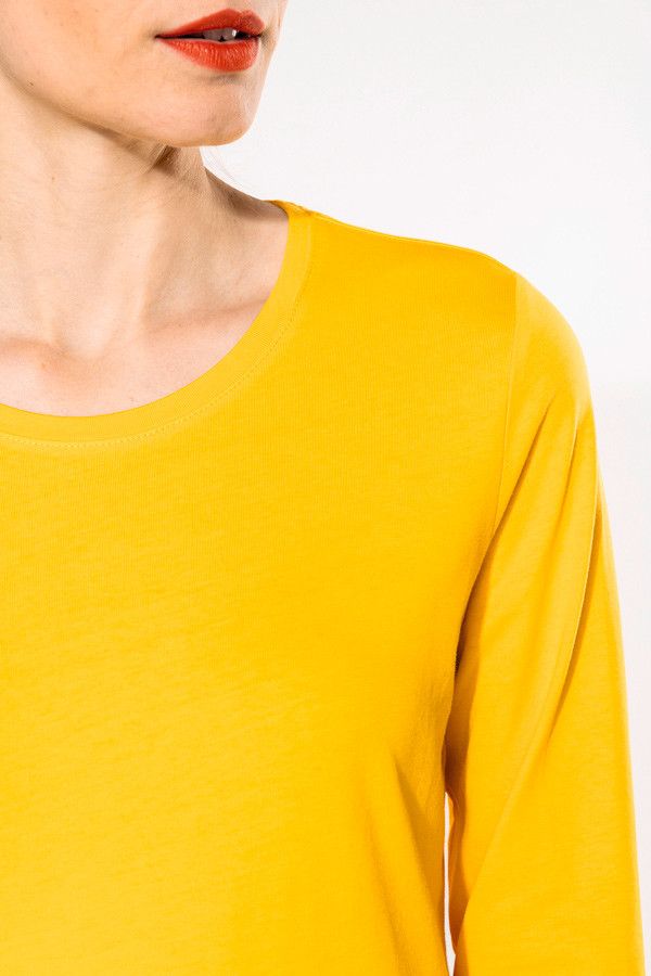 T-shirt femme personnalisable Belibrod manches longues coton - Couleur jaune - vue détail encolure - Marque Kariban