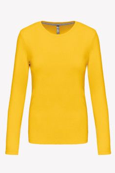 T-shirt personnalisable en coton - Coupe femme - Manches longues - Couleur jaune - Vue de face - Marque Kariban 2