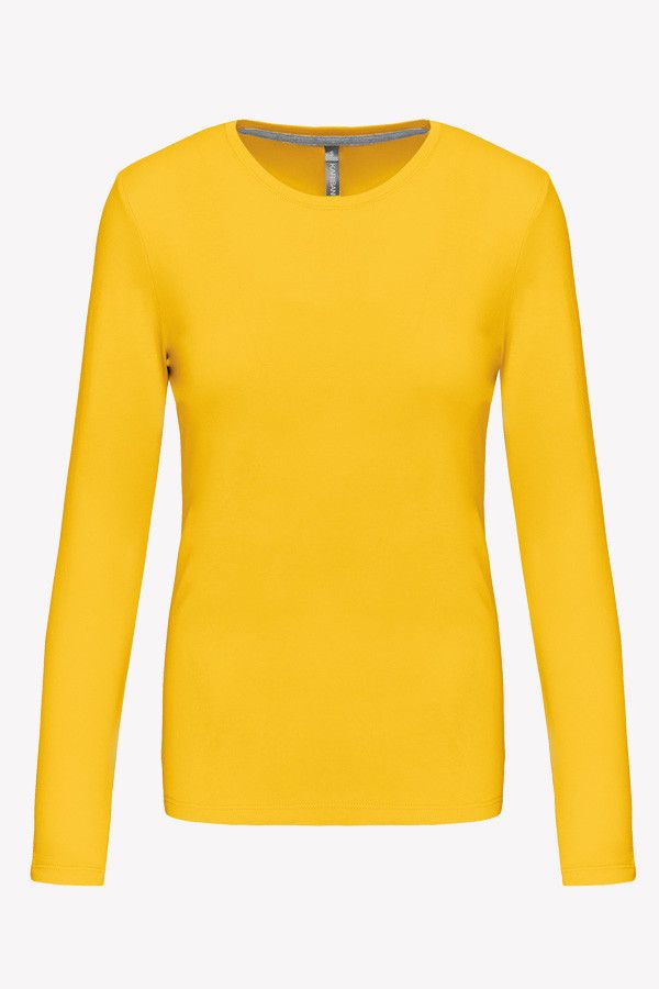 T-shirt personnalisable coupe femme manches longues coton - Couleur jaune - vue packshot - Marque Kariban