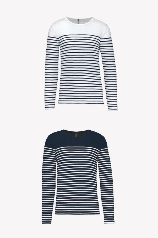 Matière coton homme - Personnalisable - Manches Longues - Couleur Blanc-Navy et Navy-Blanc - Marque Kariban