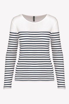 Marinière femme personnalisable en coton Manches longues - Vue de face - Couleur blanc marine - Marque Kariban 2
