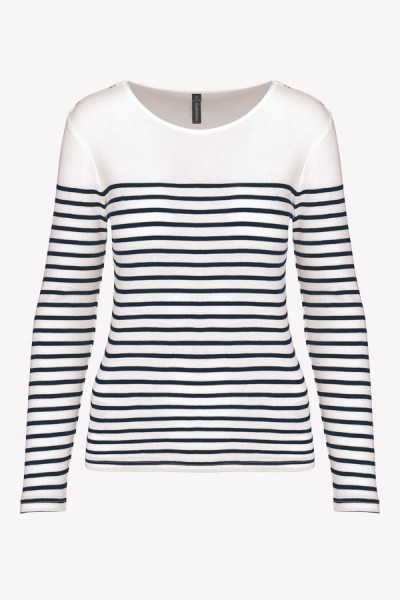 Marinière femme manches longues - Vêtement sailing personnalisable - Couleur Blanc-Navy - Vue packshot - Marque Kariban