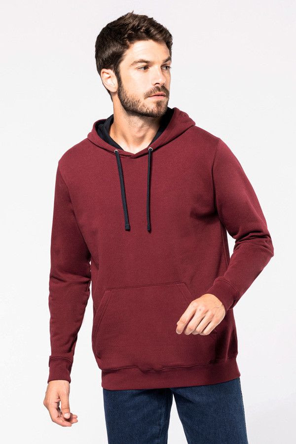 Sweat-shirt personnalisable à capuche contrastée - coupe homme - Vue de face - Couleur wine navy - Marque Kariban