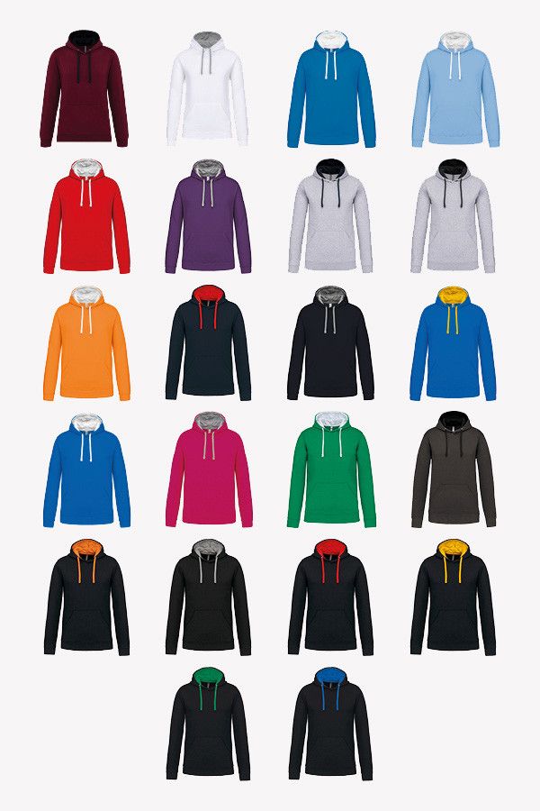 Nuancier coloris sweat à capuche bicolore