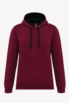 Sweat-shirt personnalisable à capuche contrastée - coupe homme - Vue de face - Couleur wine navy - Marque Kariban 2