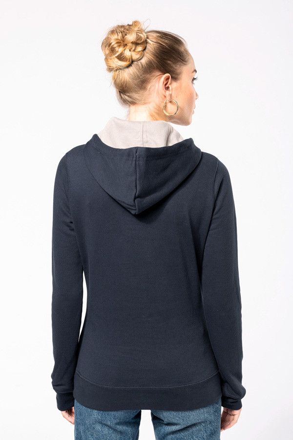 Sweat-shirt femme personnalisable à capuche contrastée - Vue de dos - Couleur navy - Marque Kariban
