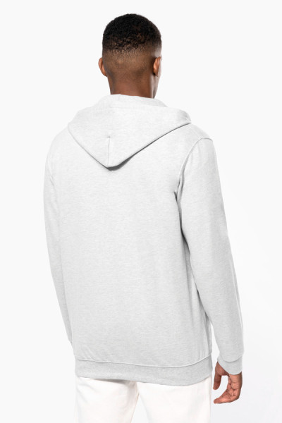 Sweat-shirt personnalisable zippé à capuche couleur gris. Porté par un homme vue de dos. Marque Kariban Sweat-shirt personnalisable zippé à capuche couleur gris. Porté par un homme vue de dos. Marque Kariban