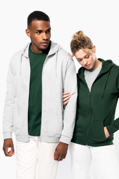 Sweat-shirt personnalisable zippé à capuche. Coupe unisexe porté par un homme et une femme. Vue de face - Marque Kariban Sweat-shirt personnalisable zippé à capuche. Coupe unisexe porté par un homme et une femme. Vue de face - Marque Kariban