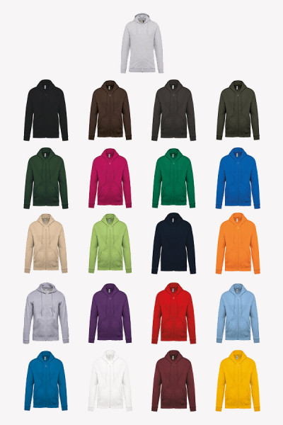 Nuancier sweat shirt zippé à capuche coupe unisexe - 21 couleurs disponibles Nuancier sweat shirt zippé à capuche coupe unisexe - 21 couleurs disponibles