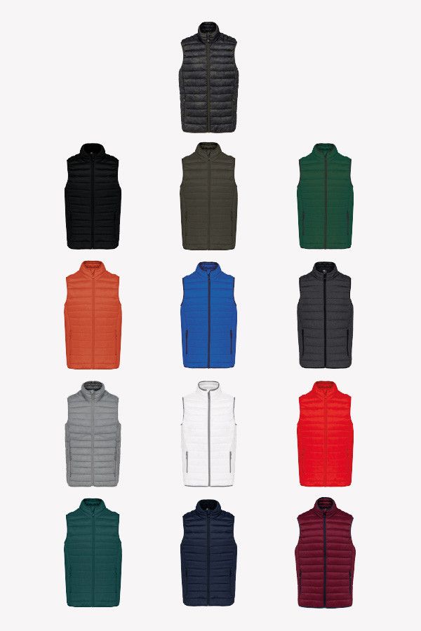 Nuancier bodywarmer ou doudoune sans manche à personnaliser. Marque Kariban. 13 teintes