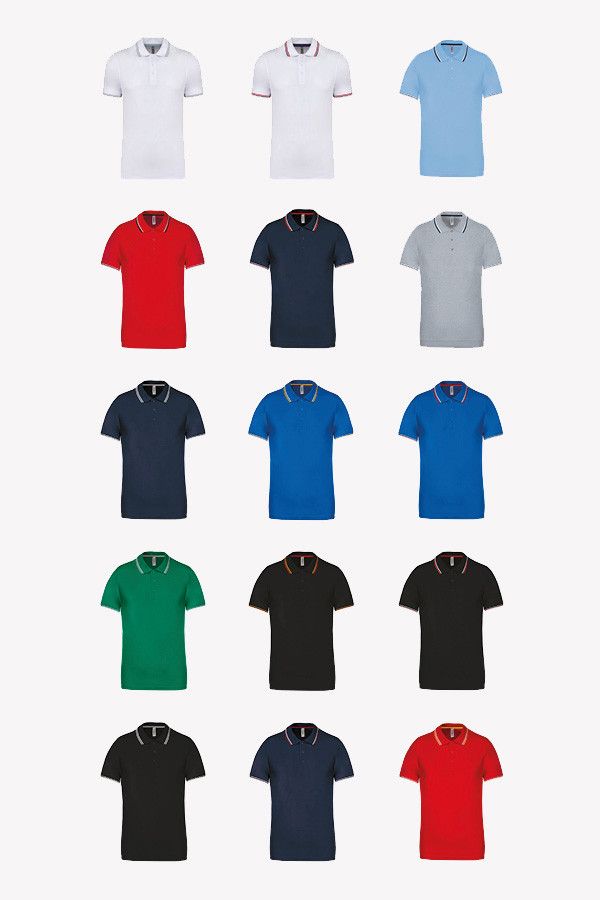 Nuancier polo homme personnalisable manches courtes liseré colorés - Marque Kariban