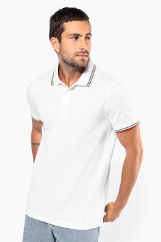 Polo homme personnalisable manches courtes. Couleur blanc avec liseré colorés - Marque Kariban