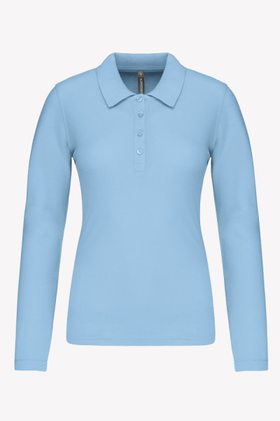 Packshot polo féminin piqué manches longues à personnaliser. Couleur sky blue - Marque Kariban Packshot polo féminin piqué manches longues à personnaliser. Couleur sky blue - Marque Kariban