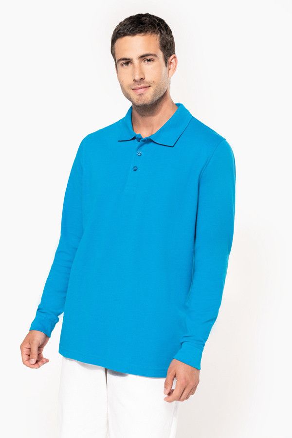 Polo homme personnalisable manches longues. Couleur tropical blue - Marque Kariban