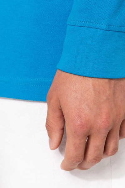 Détail polo personnalisable manches longues. Couleur tropical blue - Marque Kariban