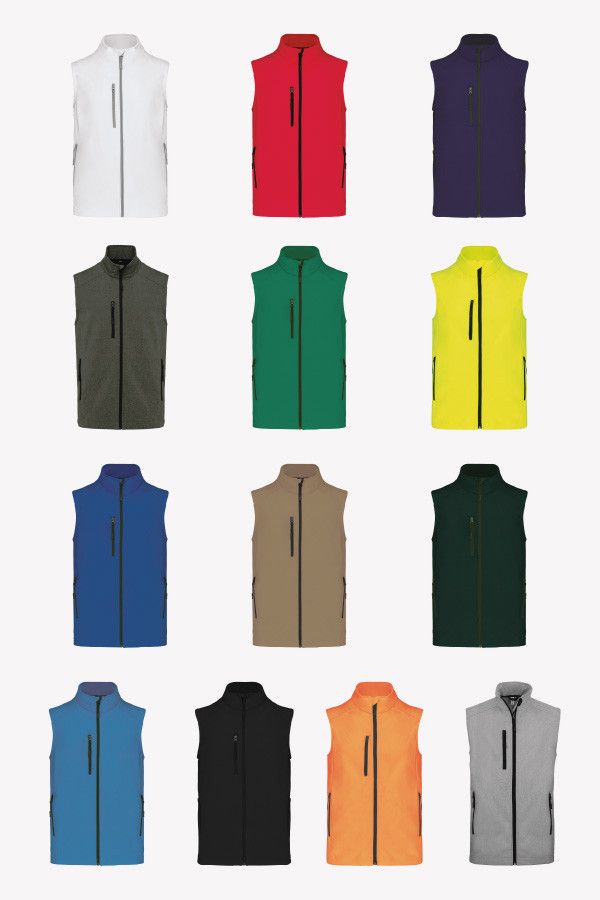 Nuancier bodywarmer softshell personnalisable. 14 couleurs disponibles - Marque Kariban