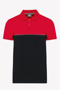 Polo bicolore écoresponsable personnalisable - Couleur black/red et black/forest green - Marque Workteam 2