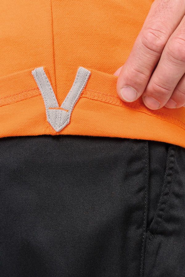 Détail biais fente polo personnalisable - Couleur orange - Marque Workteam