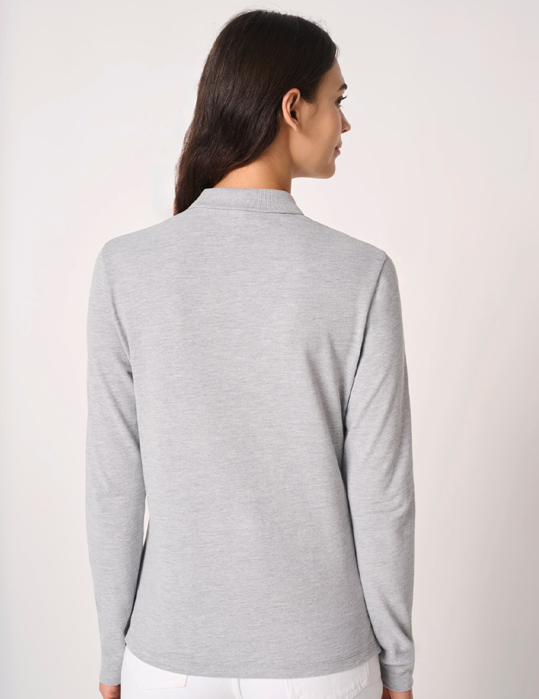 Polo piqué manches longues femme IB223 idealoxfordgrey mannequin dos