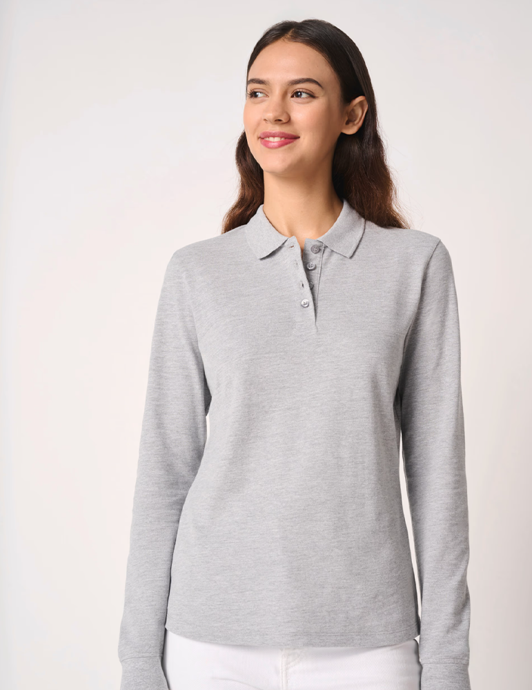 Polo piqué manches longues femme IB223 idealoxfordgrey mannequin