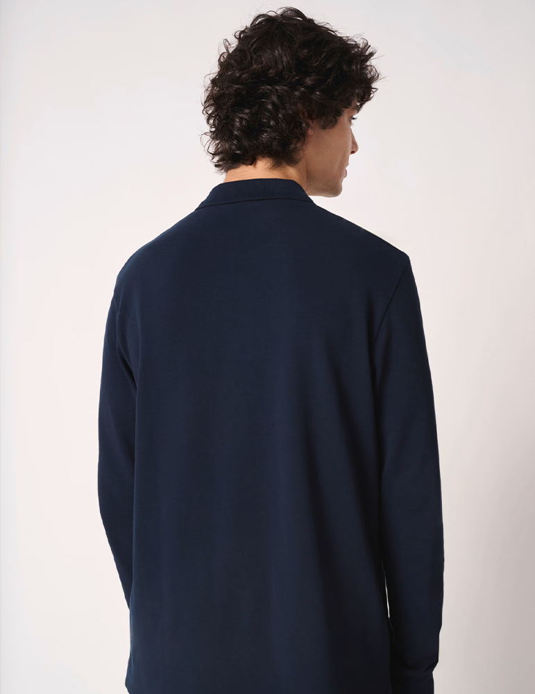 Polo pique manches longues homme IB222 idealnavy mannequin dos