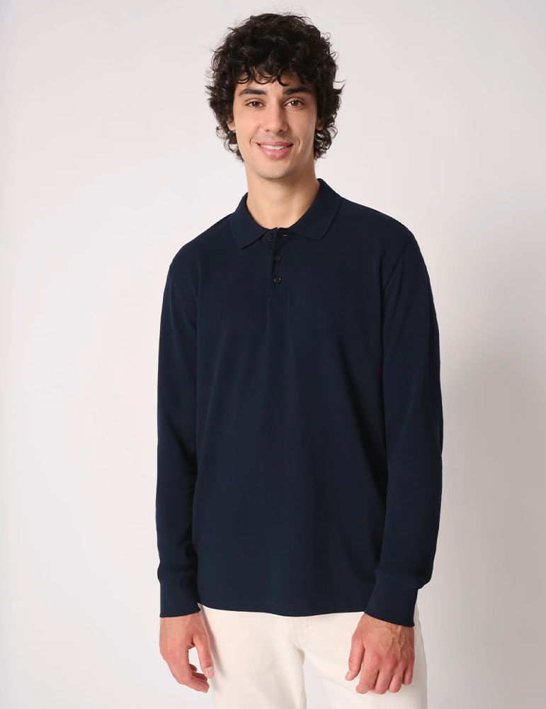 Polo pique manches longues homme IB222 idealnavy mannequin