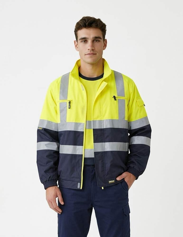 Blouson technique homme c3211 navy jaunefluo mannequin