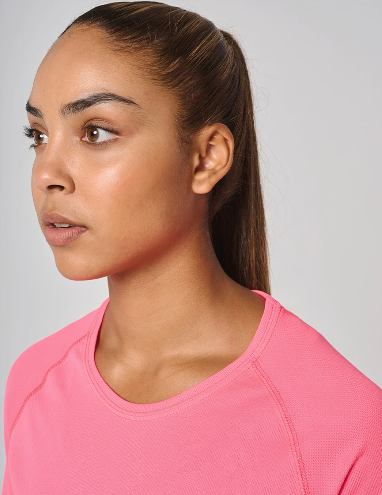 T shirt manches longues sport femme PA444 fluorescentpink mannequin1